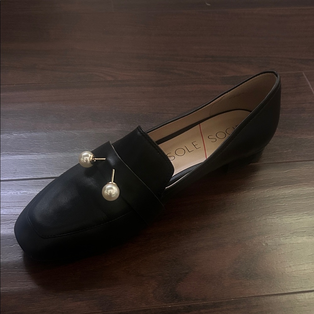 Sole Society Black Loafers with Pearl Accents